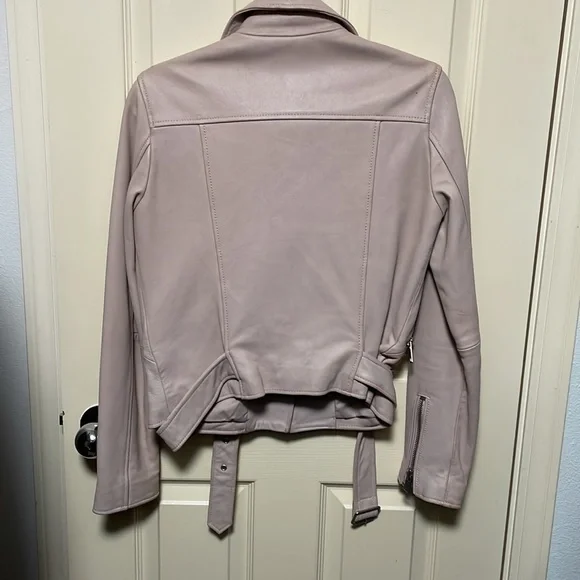 Amaryllis Pink Leather Moto Jacket Asymmetrical Zipper - Picture 4 of 5